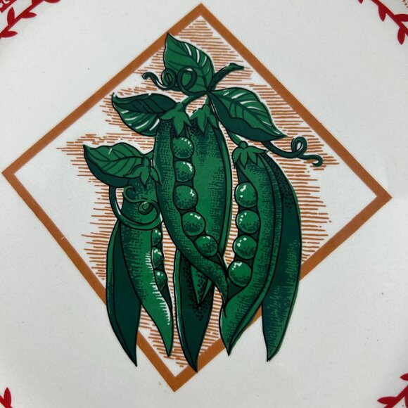 Fresh Garden 10.5" Dinner Plate Peas Red Check Vegetables Stoneware - Picture 4 of 7